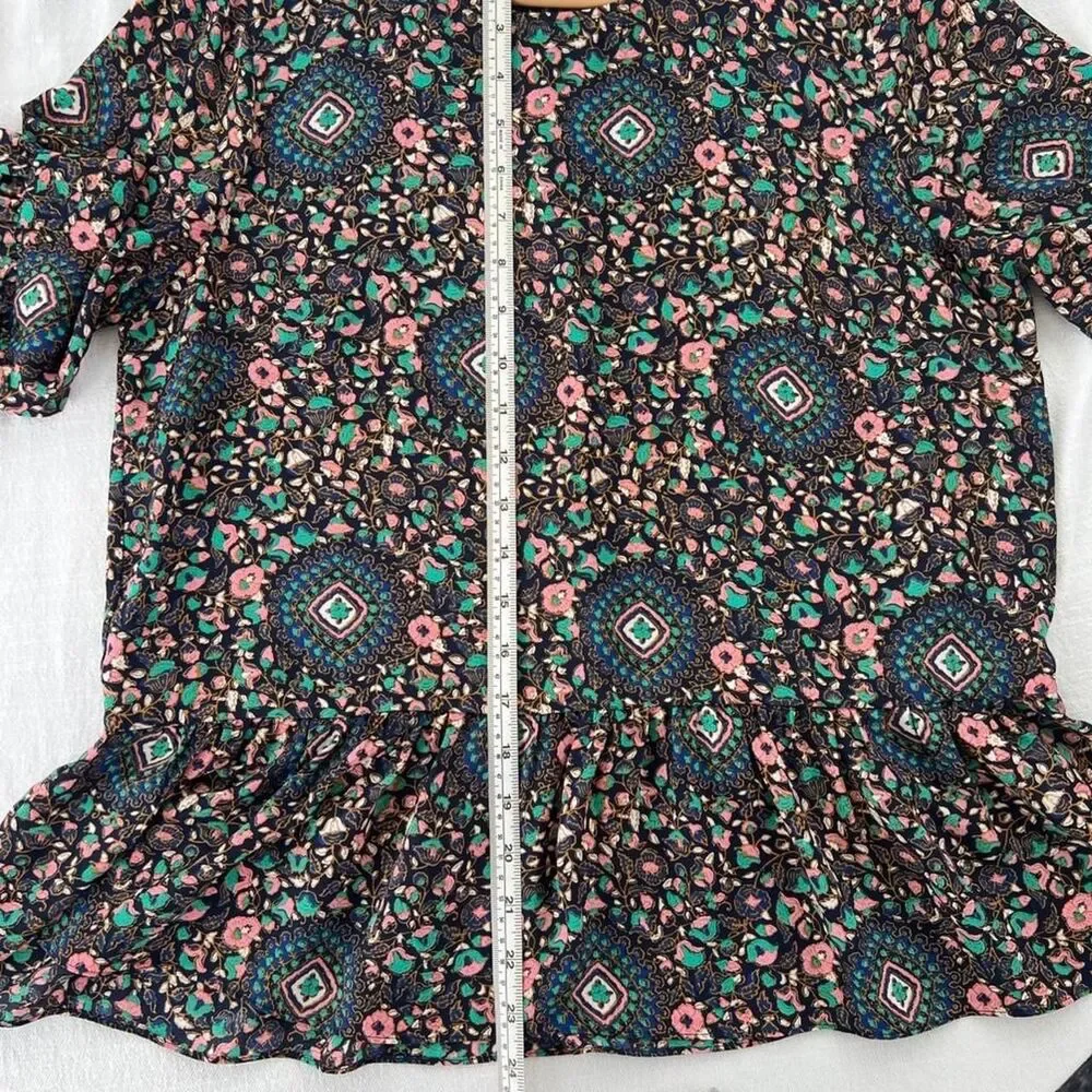 Peasant Blouse with Bell Sleeves Navy Multicolor J.Crew Women's Small
